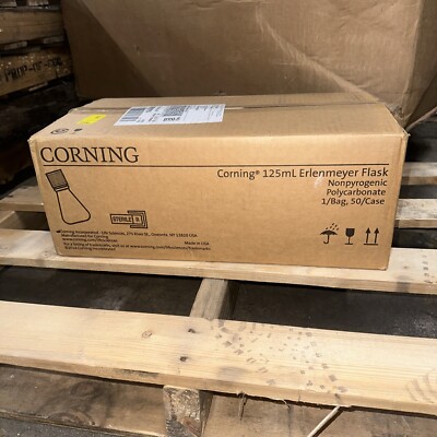 * Case of 50 Corning 431143 125mL PC Erlenmeyer Flasks EXPIRED