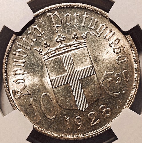 NGC MS64 - Portugal 10 escudos 1928 COMMEMORATIVE coin (Ourique Battle; SILVER!) - Picture 2 of 4