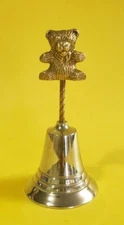 🐻 Vintage 4½" Tall Silver Metal DINNER BELL Brass BEAR Figurine SWEET CHIME