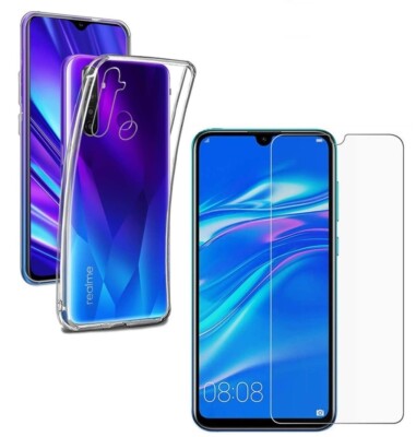 For OPPO REALME 5S TEMPERED GLASS SCREEN PROTECTOR + CLEAR SILICONE CASE COVER