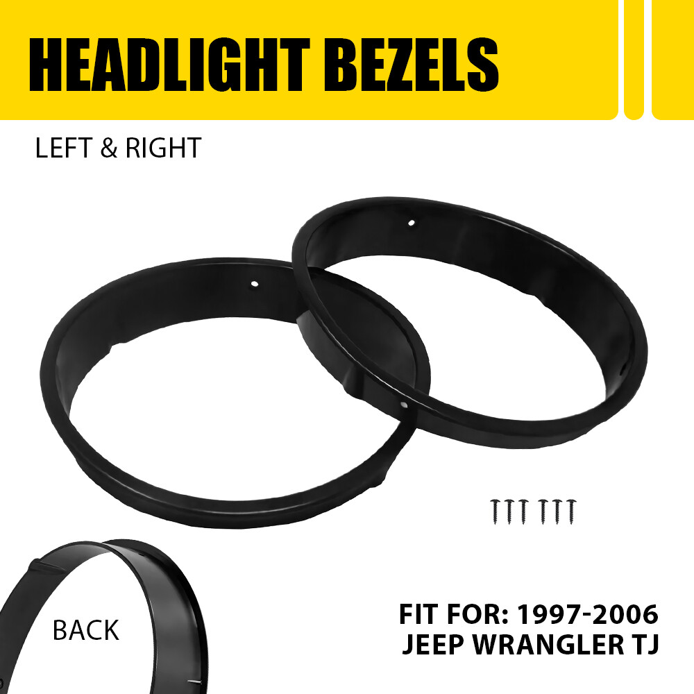 1 Pair Black Headlight Trim Ring Bezel Cover Fits For 1997-2006 Jeep Wrangler TJ