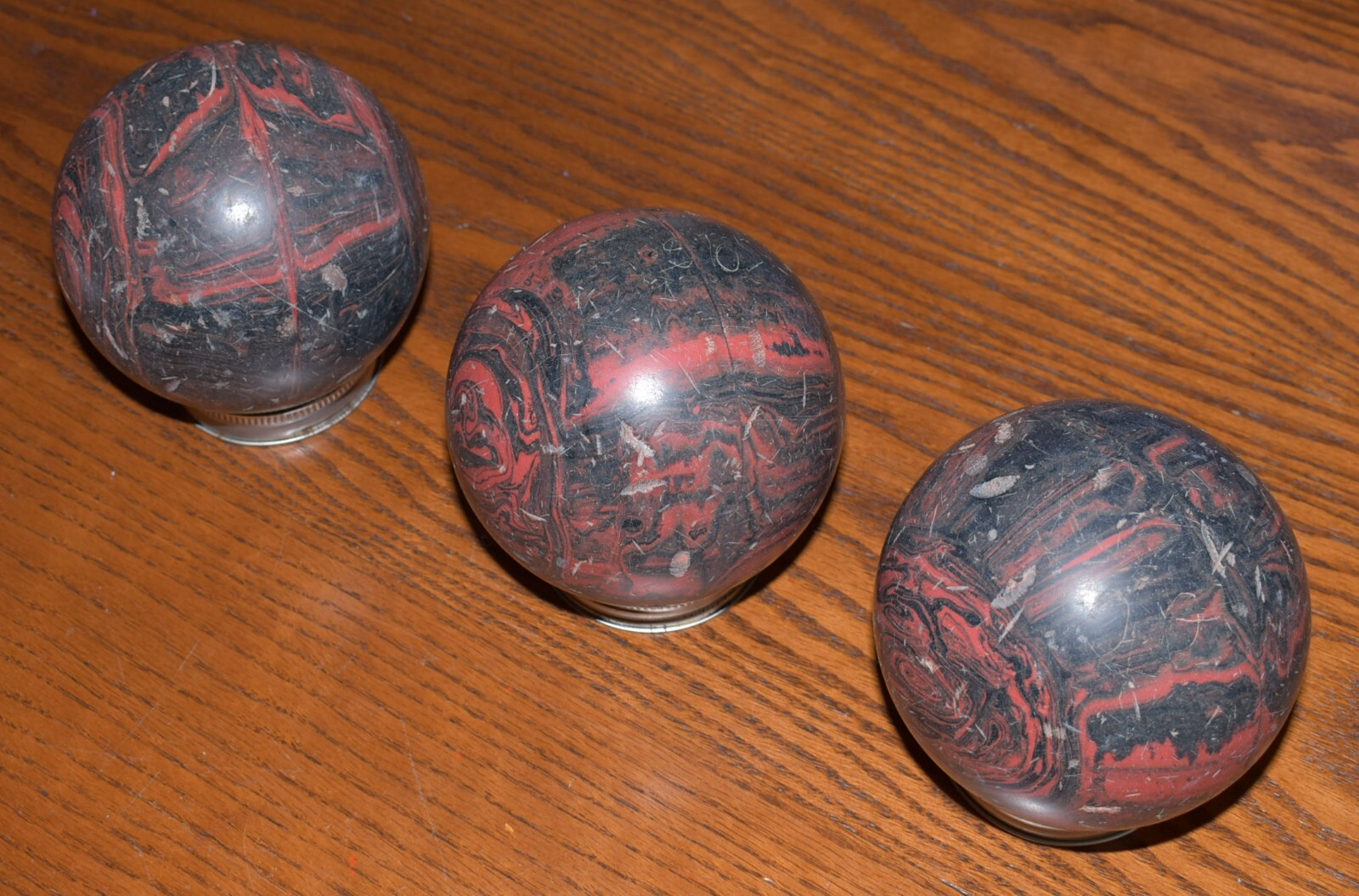 Vintage Candlepin Bowling Balls Set of 3 2lb 6oz Red Black Swirl