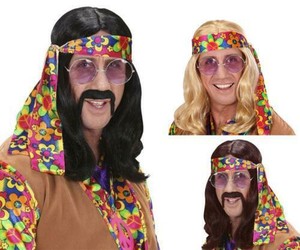 Mens 60 S Hippies Wig Hippy Flower Power Bandanna 70 S Disco Hair