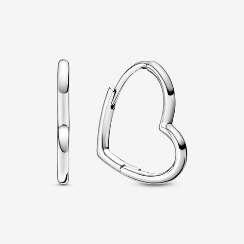 Pandora Moments Silver Asymmetrical Heart Hoop Earrings 298307C00