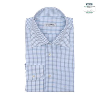 690$ LUXURY GERLIN Shirt White / Blue Check Cotton  4O ZILLI