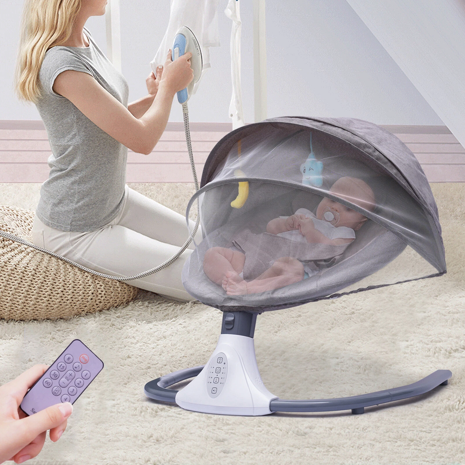 Electric Baby Bouncer Swing Bluetooth Music Cradle Rocker Chair Infant Newborn
Opens in a new window