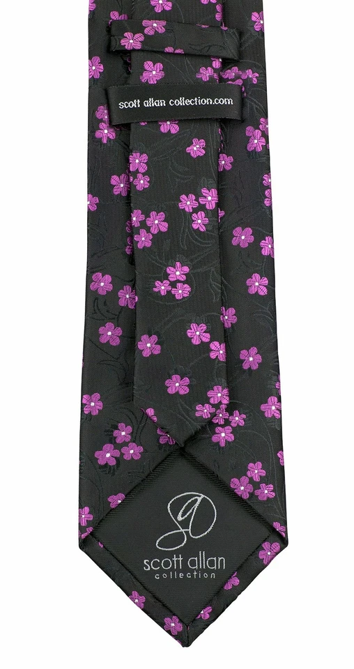Corbata Floral Negra y Rosa - Corbata Floral Tejida Jacquard - Prendas para el Cuello Negro Rosa Foto 4 de 4