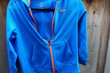 Boys Nike Therma Fit zip-up blue orange hooded sweatshirt with pockets size M