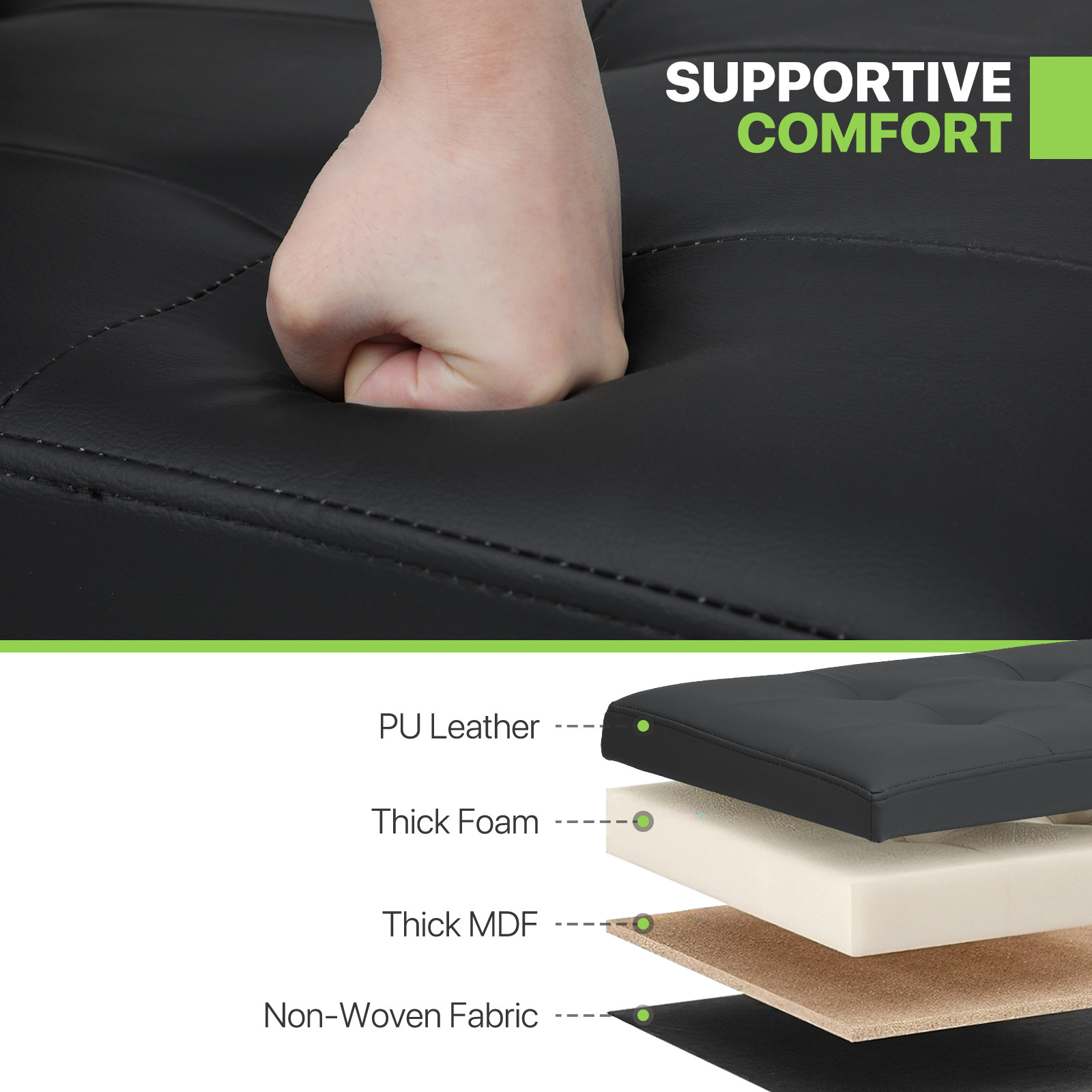 43" Black Storage Ottoman Rectangular Upholstered PU Leather Seat Lift Top Stool