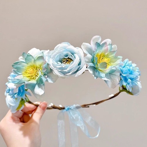 with Ribbon Fairy Flower Crown Artificial Flower Wedding Headband - Picture 16 of 18