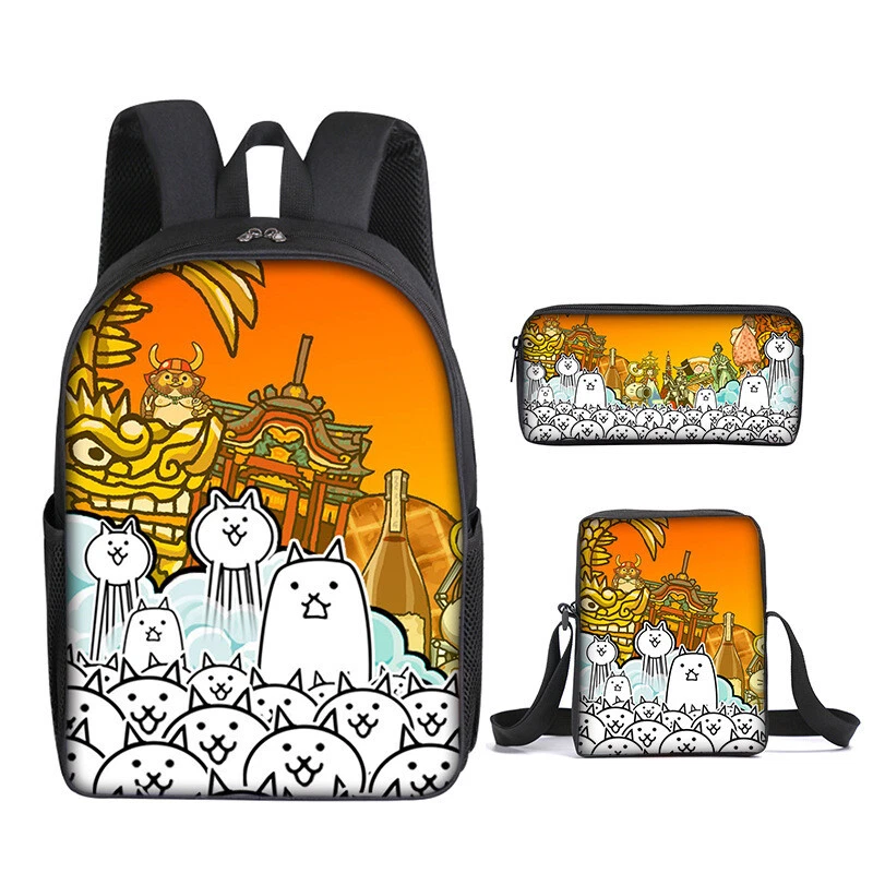 Kids The Battle Cats Cosplay Backpack Set with Schoolbag, Pencil Case, Lunch Bag