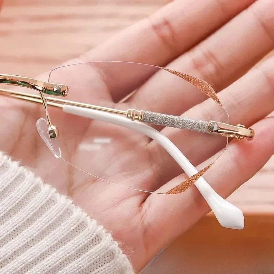 Gafas de lectura brillantes sin montura anti-luz azul mujeres personalidad bling lectores Foto 4 de 4