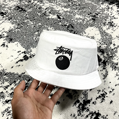 STUSSY BUCKET HAT 8 BALL BUCKET HAT WHITE L/XL | eBay