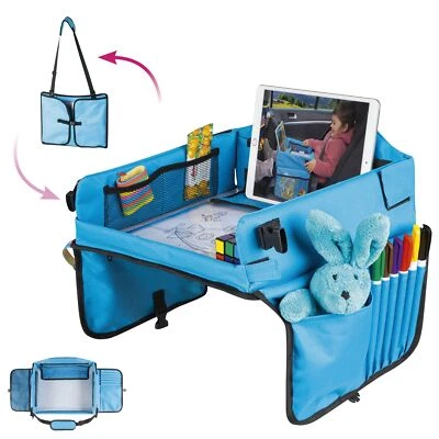 WALSER Kinder-Reisetisch-Auto, Kinder-Reise-Spieltisch, Auto-Kindertisch blau