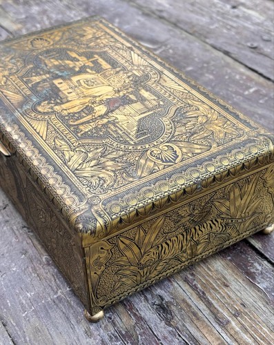 Vintage Brass & Wood Indian Cigar Box - Picture 2 of 8