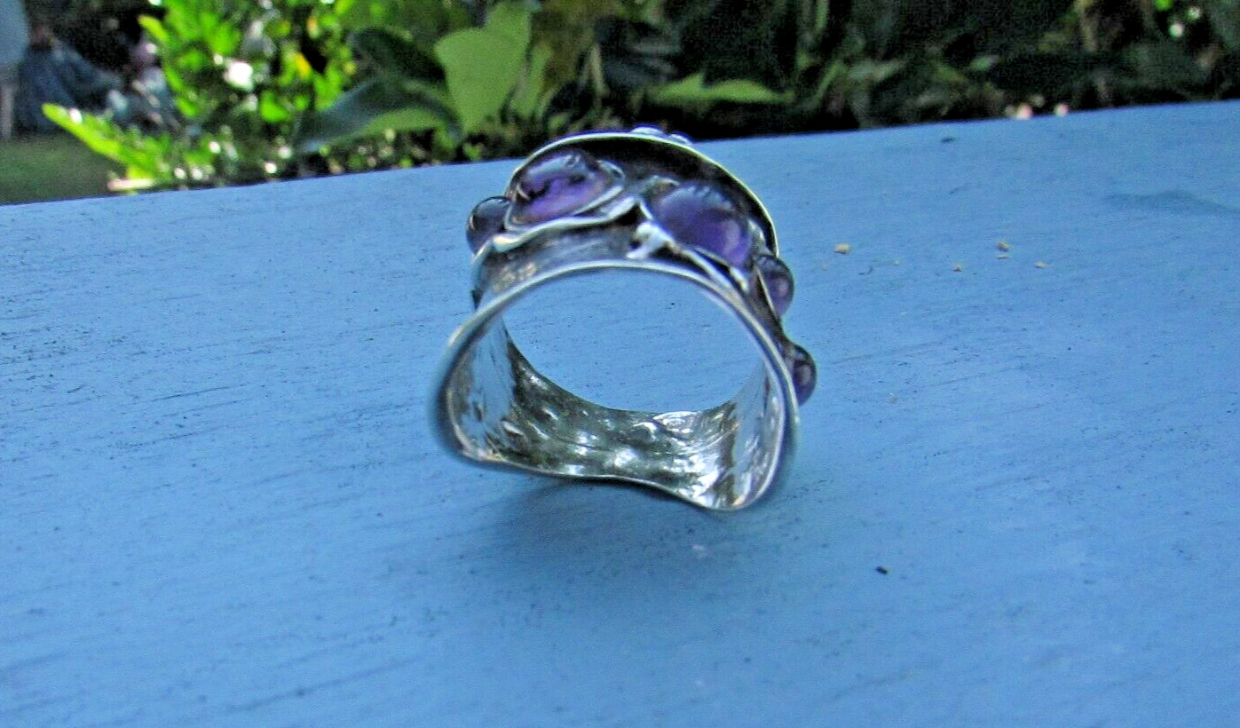 OUTSTANDING  HANDMADE FREEFORM SILVER RING & AMET… - image 4