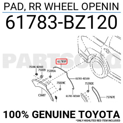 61783BZ120 Genuine Toyota PAD, RR WHEEL OPENIN 61783-BZ120 | eBay