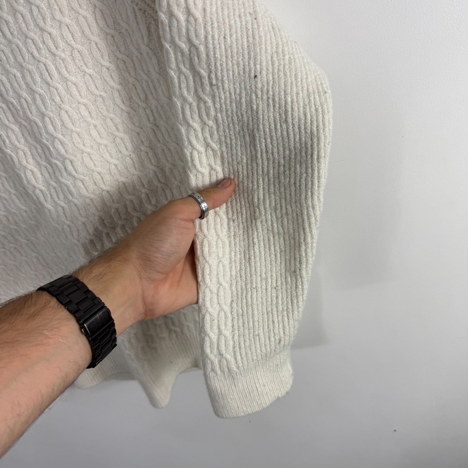Women's VTG Reiss 'Ripper' Cream Cable Knit Ribbed Size XS Crewneck Jumper image 7