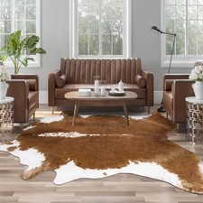 Western Decor Faux Fur Cowhide Rug 4.6 X 5.2 Feet Premium Animal Skin Cow Hide