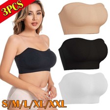 3PCS Women Super Stretchy Strapless Bra Bandeau Tube Top With Removable Pads
