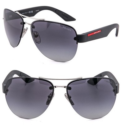PRADA 55Y Linea Rossa Sport Active Sunglasses Black Silver Aviator PS55YS 55YS