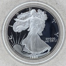 1990-S Proof American Silver Eagle Dollar US Mint $1 with Capsule
