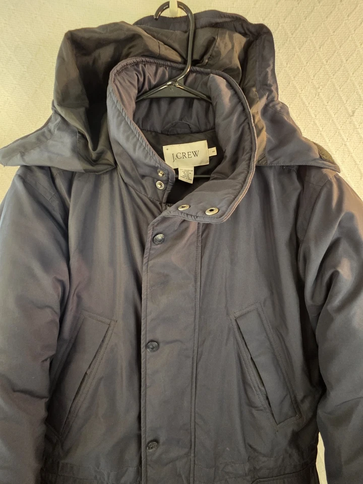 Abrigo J Crew Parka Para Hombres S Chaqueta de Plumón de Pato Azul Marino Con Capucha Y2K Retro Gorpcore Foto 2 de 4