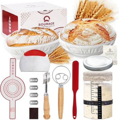 Banneton Bread Proofing Basket Set, Sourdough Starter Kit,Round & Oval