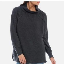 We The Free Waffle Knit Tunic Sweater Womens Size M Gray Oversized Slouchy Boho