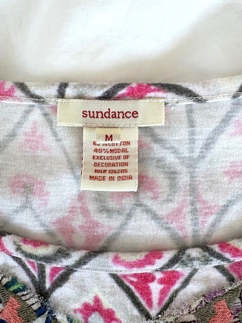Sundance Patchwork Pattern Embroidered Top M  Boh… - image 4