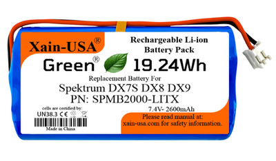 7.4V 2600mAh Spektrum SPMB2000LITX  Replacement Battery for models DX7,DX8,DX9