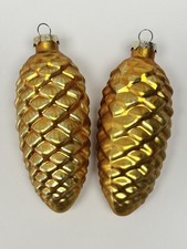 2 Vtg Mercury Glass Pinecone Ornaments Gold 4  