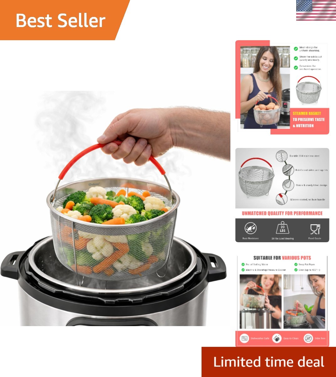 3 Quart Steamer Insert for Instant Pot with Convenient Silic