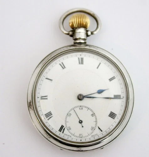 heavy Antique sterling solid silver pocket watch mens gents ticking hands loose