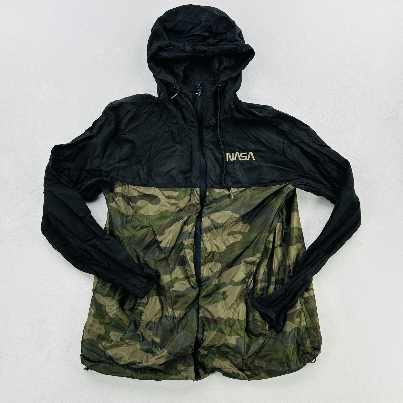 NASA Jacket Mens Large Black Camo Full Zip Hooded Windbreaker Mesh EXP54LWZC - product detail image 1