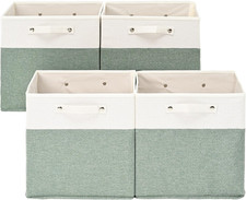 Linen Storage Bins with Handles - 13x13 Inch Fabric Cube Box Set of 4