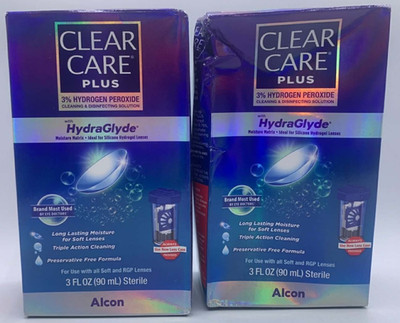 2PK Clear Care Plus 3% Hydrogen Peroxide Hydraglyde ~ 3 FL OZ Each ~ EXP 6/27