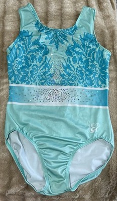GK Simone Biles Adult Large Leotard Teal Blue Rhinestone Gymnastics AL