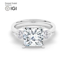 Princess Diamond Trilogy Ring 18k White Gold Labgrown 5.50 Ct Solitaire