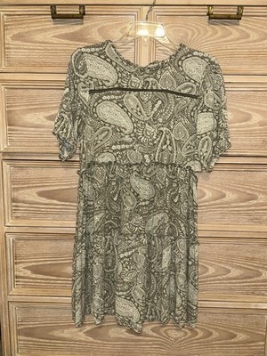 Knox Rose Green White Paisley Tiered Babydoll Dress Keyhole Size Small