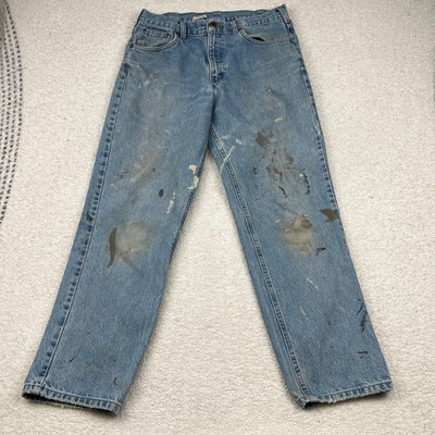 Carhartt B17 STW Relaxed Fit Jeans Men 34x30 Stone Wash Blue Distressed Workwear