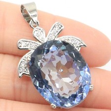 Dazzling Big Gemstone Fire Rainbow Mystic Violet Topaz CZ Women Silver Pendant