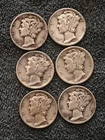 6- Mercury Dimes 90% Silver 2-1945 -1-1944-2-1942-1-1941-Circulated