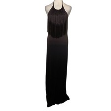 NWT Young Fabulous And Broke Ombre Gray Black Fringe Halter Maxi Dress