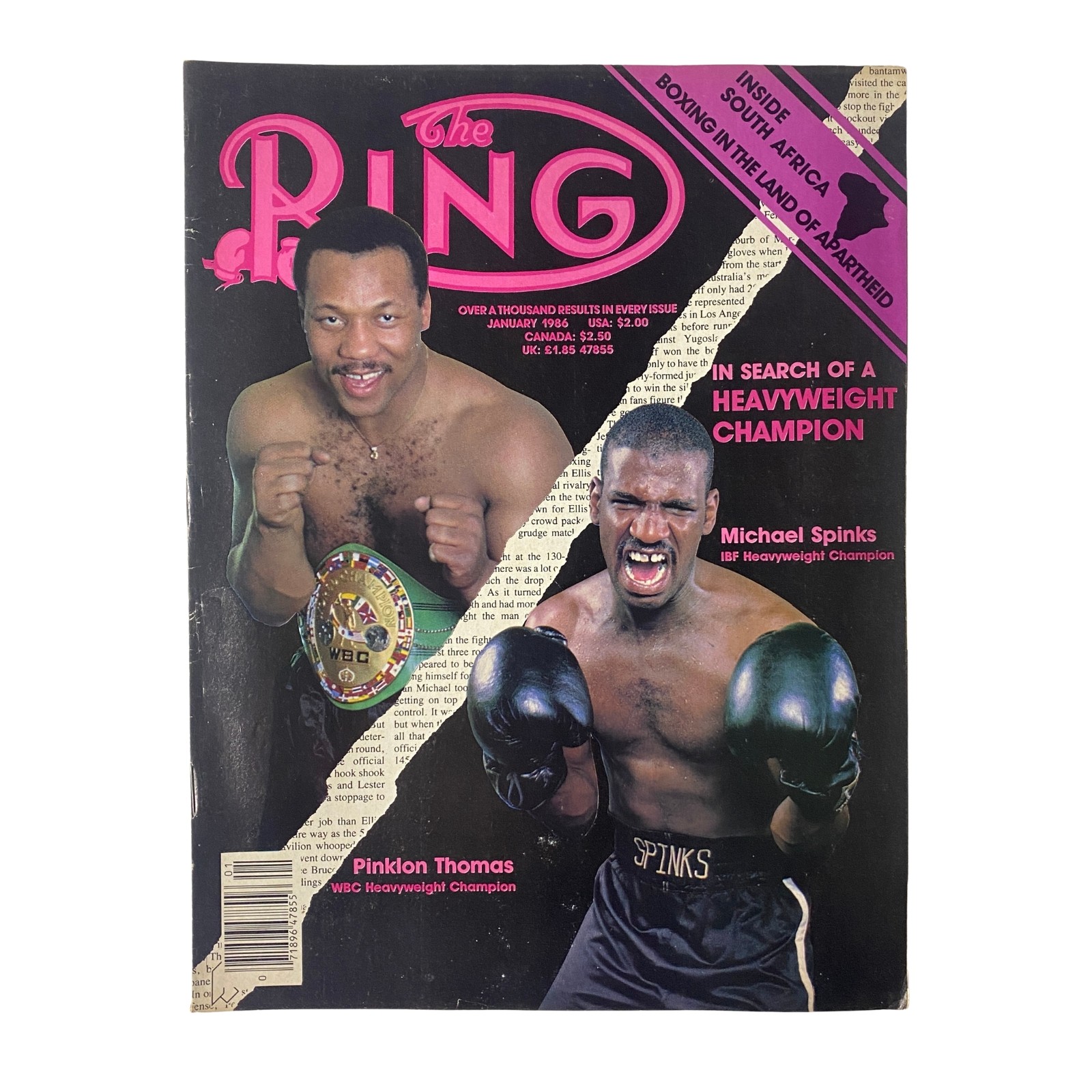 The Ring Magazine January 1986 Pinklon Thomas & Michael Spinks Cover No Label VG