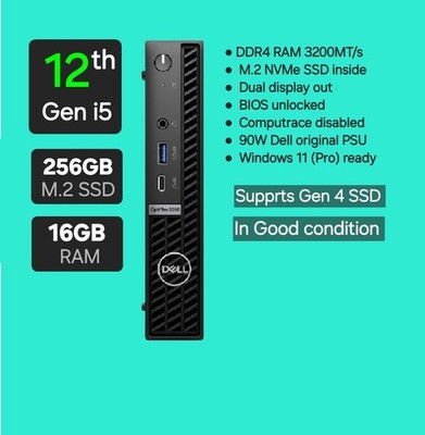 Dell OptiPlex 5000 Micro i5 12. Gen 16GB RAM 256GB NVMe SSD Windows 11 MFF PC