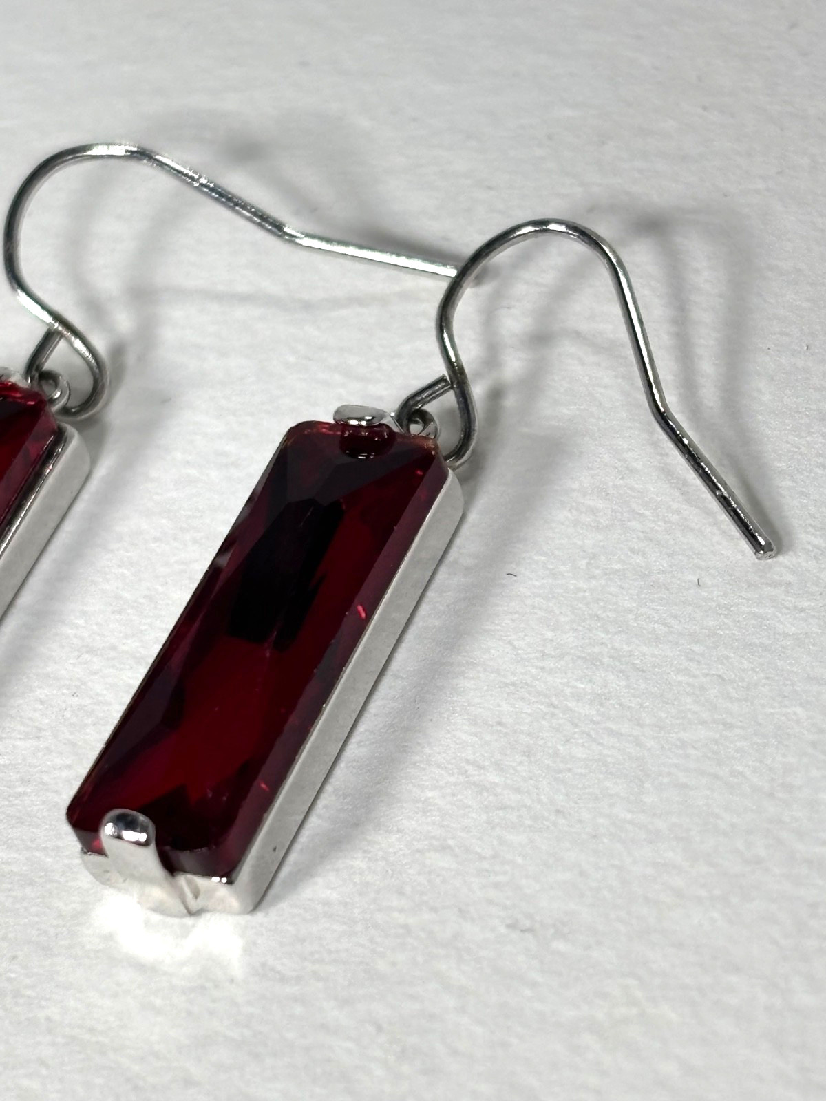 Faceted Red Crystal long rectangle dangle earring… - image 10