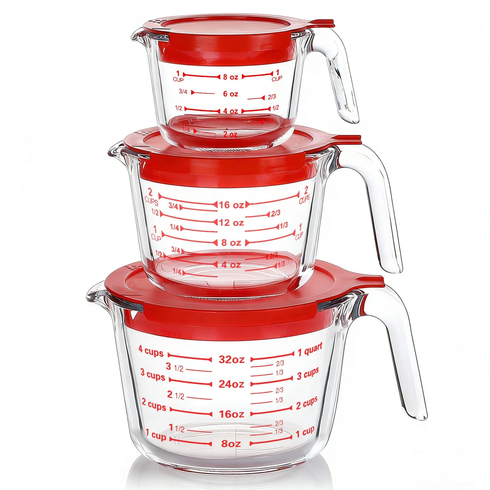 6 Pcs Glass Measuring Cups with Lids Set, 1-Cup, 2-Cup, 4-Cup Measuring Jugs ...