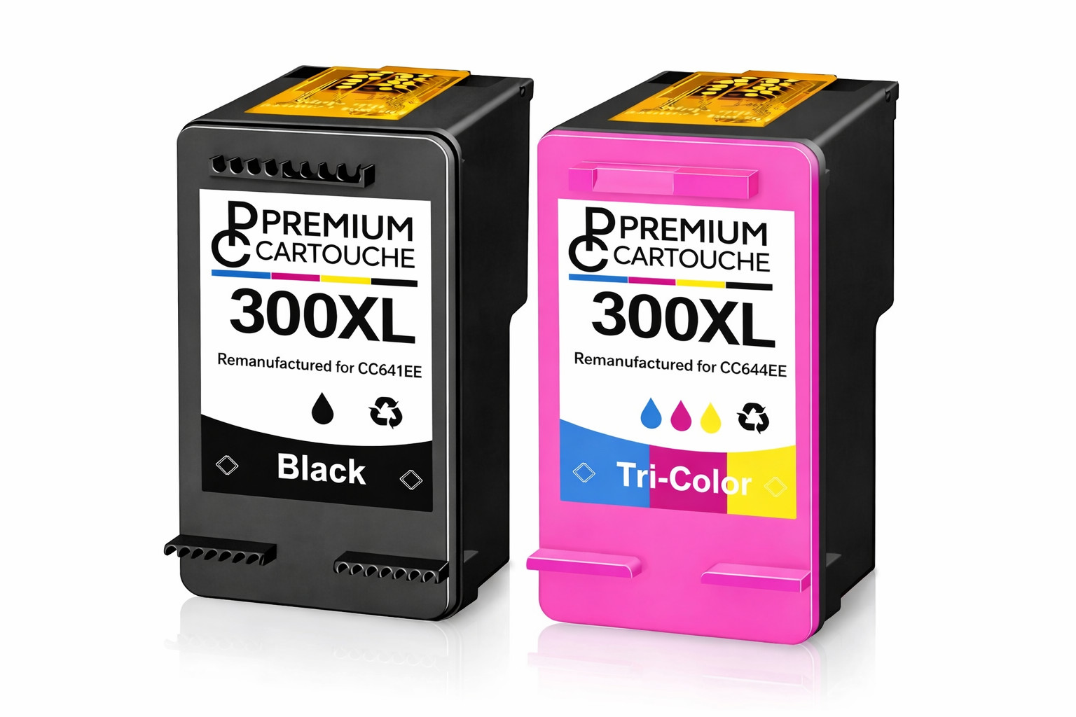 Cartouche HP 300XL encre noire et trois couleurs pack double anti panne d'impression
