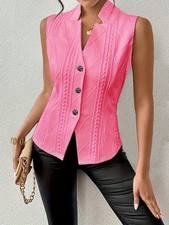 Ladies Waistcoat Sleeveless Tank Button Up Designer Women Casual Coats Tops Size